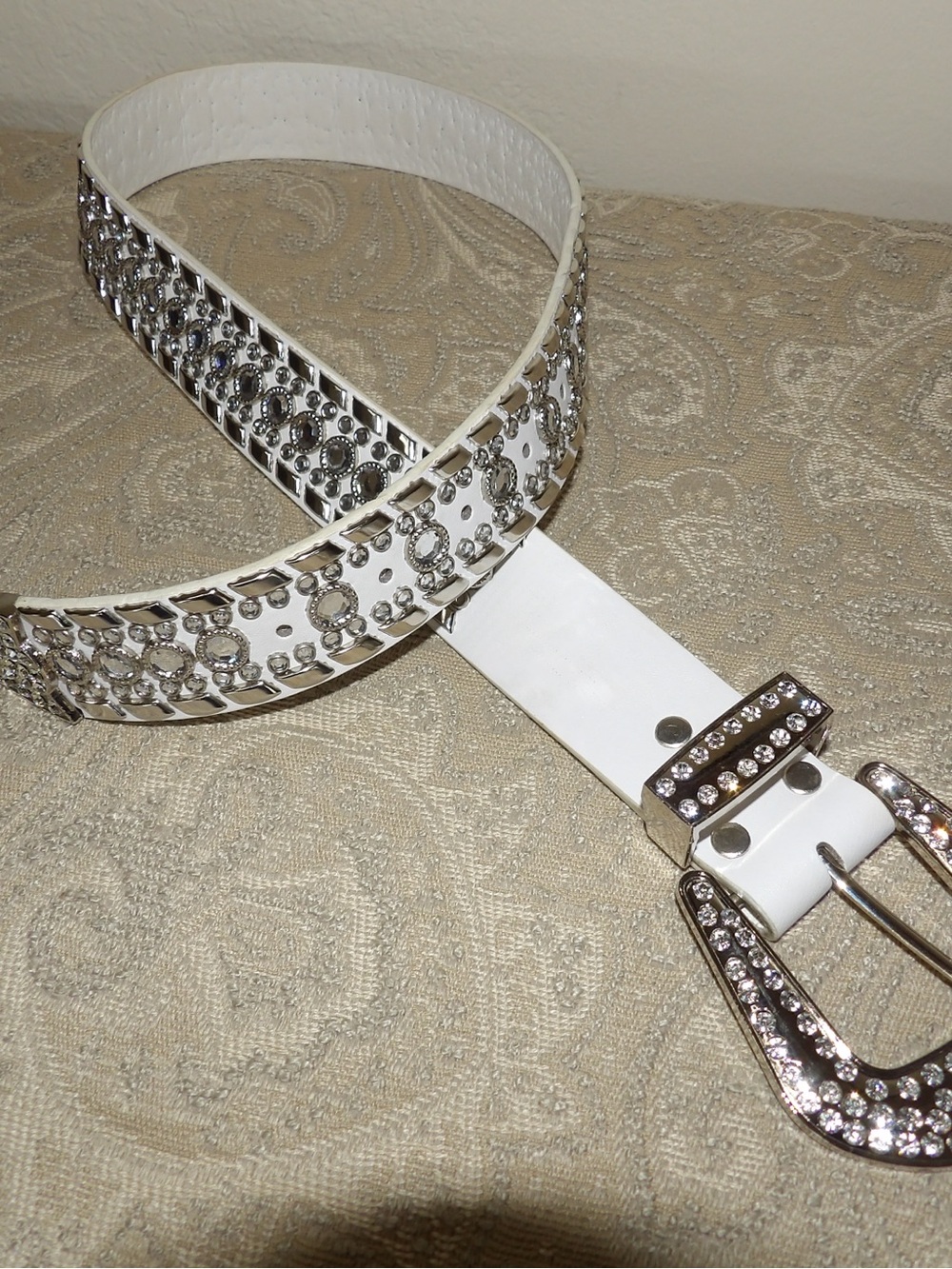 White Rhinestone Statement Belt